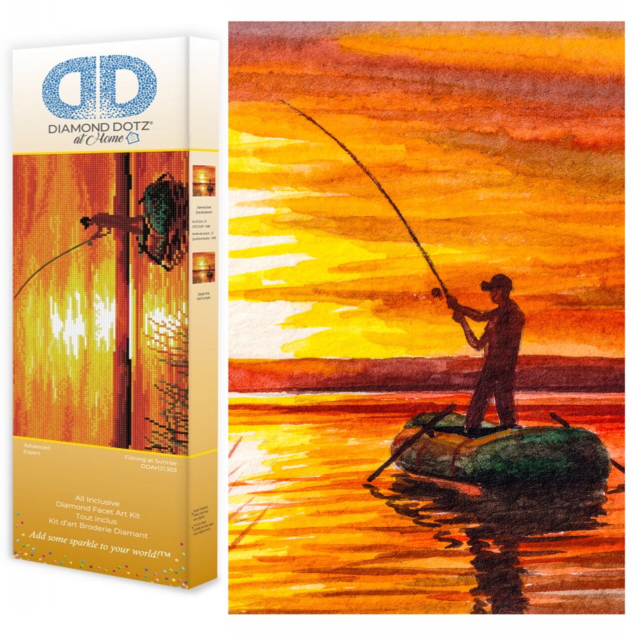 Diamond Dotz at Home Fishing at Sunrise Diamond Painting Kits for Adults - Diamond Art Kits a Relaxing Creative Craft Kit with Dotz Gems 16x12